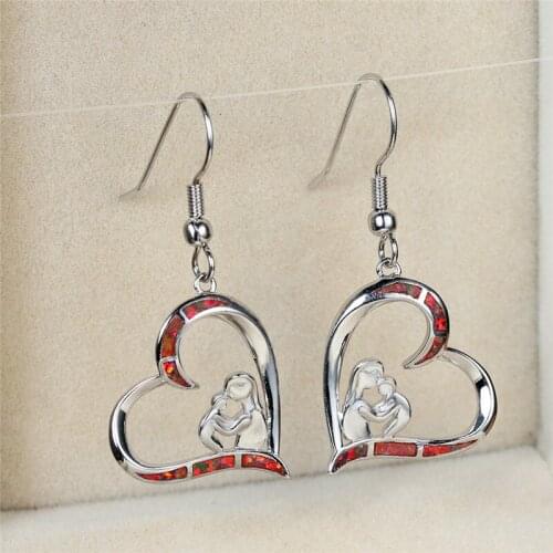 Trendy Female Blue Opal Drop Earrings Charm Love Heart Dangle Earrings For Women Dainty Rainbow Mothers Day Earrings