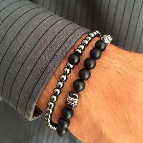 Fashion Stacked Set Bracelet Men Accessories Trendy Elastic Stone Bead Bracelet For Men Jewelry Gift Pulsera Hombre ZJ-4
