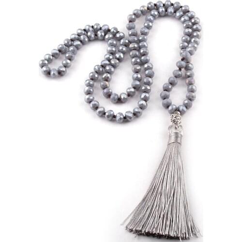 MOODPC Fashion Bohemian Tribal Long Tassel Yoga Jewelry Gary Crystal Necklace For Women Lariat Necklaces