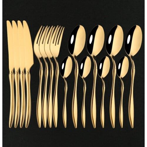 Gold Cutlery Set Mirror 304Stainless Steel Tableware Set Knife Fork Coffee Spoon Flatware Set Dishwasher Safe Dinnerware Set