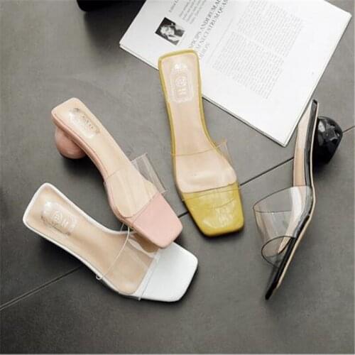 NEW 2020 Summer Women Shoes Peep Toe High Heels Summer Party Wedding Dress Shoes PVC Transparent Slip-On Slingback Pumps