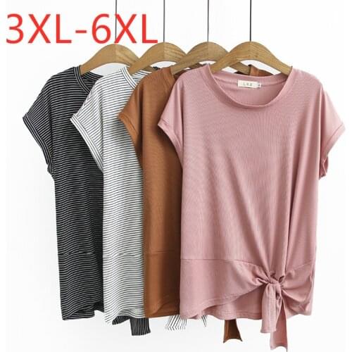 New 2021 summer plus size tops for women large loose casual sleeveless cotton stripe O neck T-shirt pink black 3XL 4XL 5XL 6XL