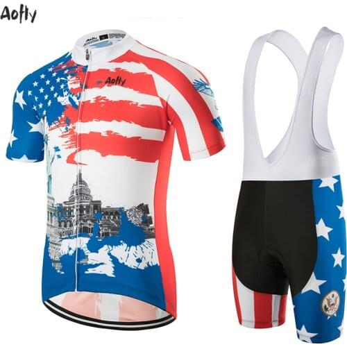 USA New Bike Cycling Jersey White House Background Blue Red Style Mountain Bike Golden Gate Bridge Short Sleeve Cycling Pants