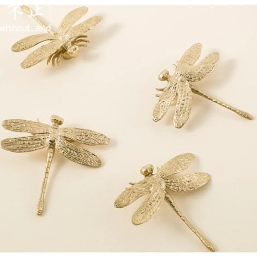 Nordic Gold Original Brass Handle Insect Series Dragonfly Drawer Cabinet Door Pulls American Wardrobe Small Knobs