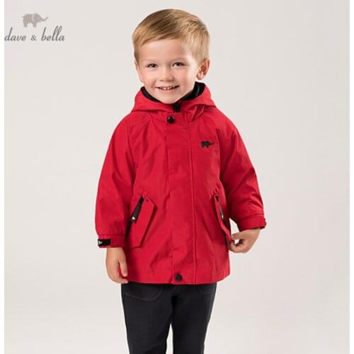 DB11821 dave bella winter baby boy solid coat hooded children fashion outerwear kids coat 2pcs