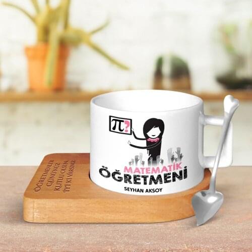 Personalized Math Teacher Wood Altlıklı Ceramic Cup-1