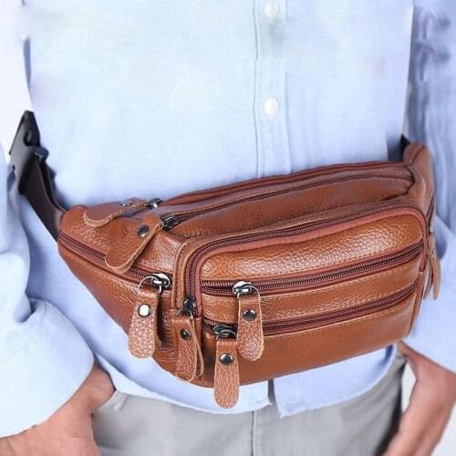JCHENSJ Genuine Leather Mens Fanny Pack Waist Bag For Men Large Capacity Mens Belt Bag 7 Zipper Pocket Outdoor