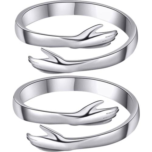 Romantic Sliver Color Hand With Love Hug Rings Creative Adjustable Open Finger Rings For Women Men Couple Jewelry Gift