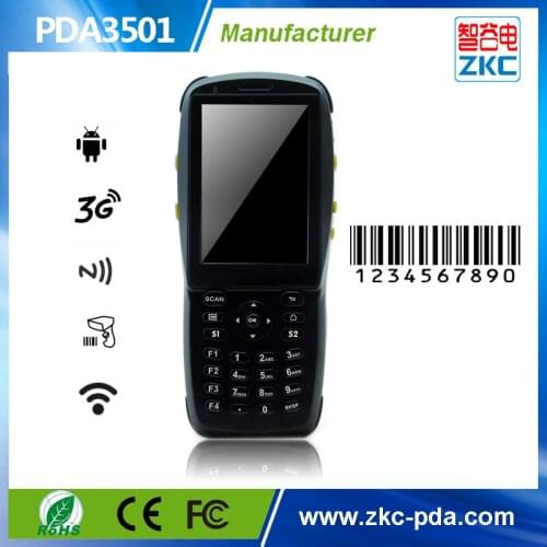 Handheld android barcode scanner terminal ,3G GPRS Smart pda with 1D Laser Barcode Scanner ZKC PDA3501 NEW