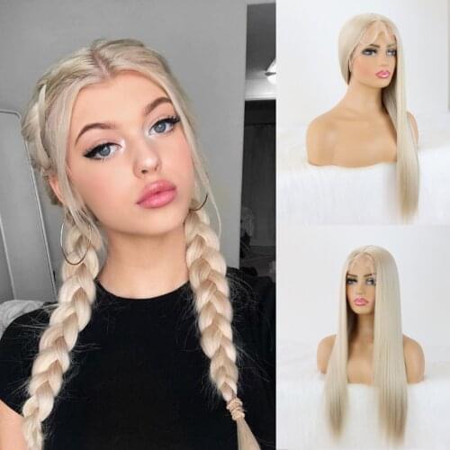 Synthetic Lace Front Wig traight Hair HD Transparent Lace Blonde Synthetic Lace Wigs Middle Part Wig For Women