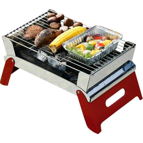 Folding BBQ Grill Stainless Steel Charcoal Grill Portable BBQ Stand Barbecue Accessories For Outdoor Camping Picnic Hiking
