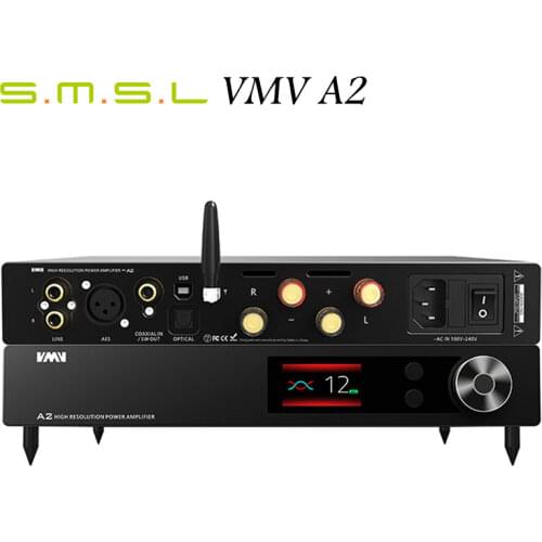 SMSL VMV A2 Power Amplifier DSD512 PCM 32Bit/768kHz XMOS Bluetooth UAT Aptx Subwoofer Pre-output CNC 200W Power Amp