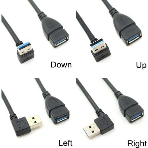 USB 3.0 Cable Extension Male to Female Cable 90 Angle Up & Down & Right & Left Cord