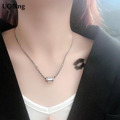 Punk Design 925 Sterling Silver Vintage Round Letter Pendant Women Necklaces Jewelry