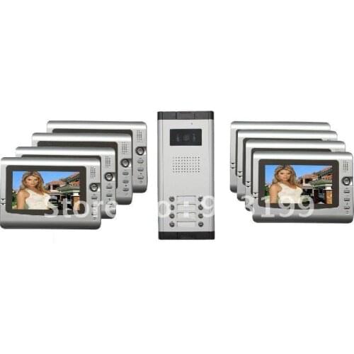 XinSiLu TOP QUALITY - 7"color video door phone/doorphone /intercom system for 8-apartments,HD IR camera ,waterproof