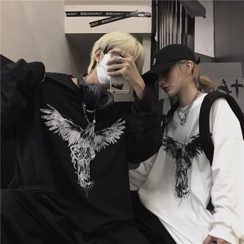 Japanese Autumn ins long-sleeved Ulzzang M-3XL streetwear Vintage gothic devil cartoon casual hip-hop female Harajuku sweatshirt
