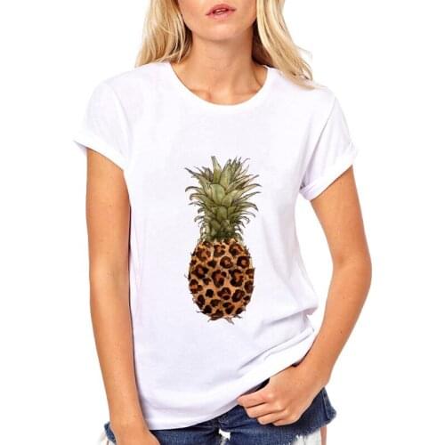 Leopard Pineapple Printed Women T Shirt Summer Tops Tee Kawaii Short Sleeve Tshirts for Girls Casual T-shirt Lady