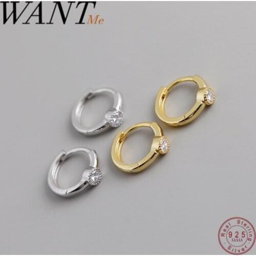 WANTME Real 925 Sterling Silver Minimalist Round Zircon Ear Buckle Chic Wild Fashion Stud Earrings for Women Jewelry Accessories