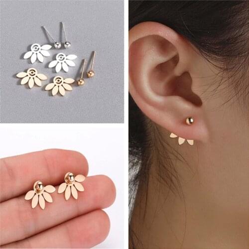 Kinitial Boho Flower Leaves Stud Earring Ear Jackets Vintage Simple Birthday Gift Women Beads Climber Earrings Wholesale brincos