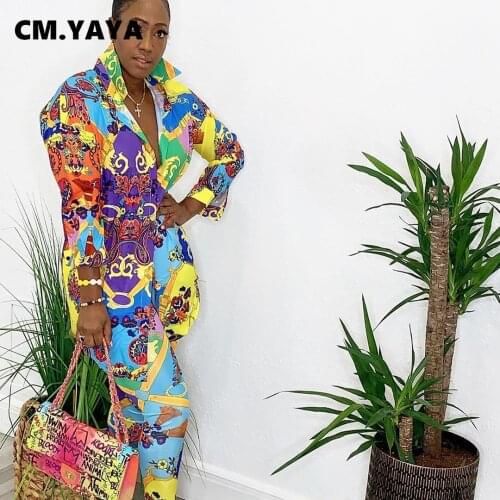 Lemon Gina Women Set Print Straight Shirts Tops + Pencil Pants Two 2 Piece Sets Lady Fashion Outfits Vintage Casualwear Fall