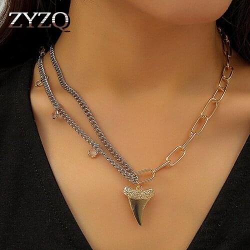 ZYZQ Retro Stitching Metal Pointed Cone Pendant Necklace For Women Simple Tassel Clavicle Chain Fashion Jewelry 2021