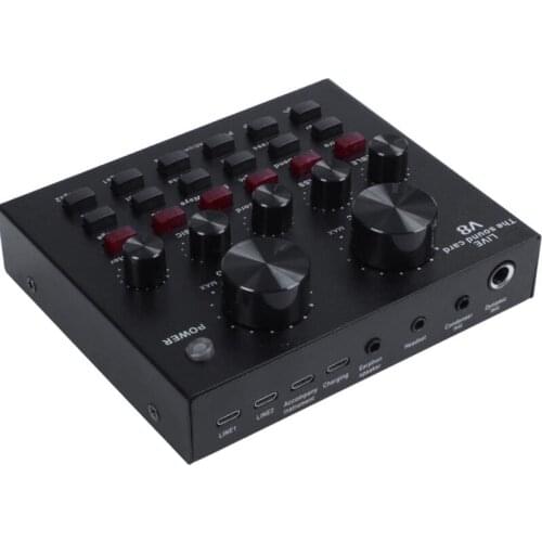USB Audio Mixer V8 Sound Card External Sound Card,Headset,Microphone,Real-Time Sound Card,Home Karaoke for Mobile Phones