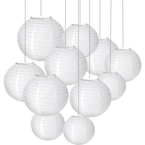 10pcs/set Mixed Size(10cm,15cm,20cm,25cm,30cm) Beige White Paper Lanterns Chinese Ball Lampion For Party Wedding Birthday Decor