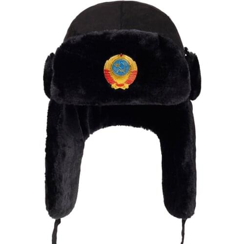 2019 new Men Russian CCCP Lei Feng Winter Hat Aviator Outdoor Ear Flaps Bomber Caps Proof Trapper Russian caps