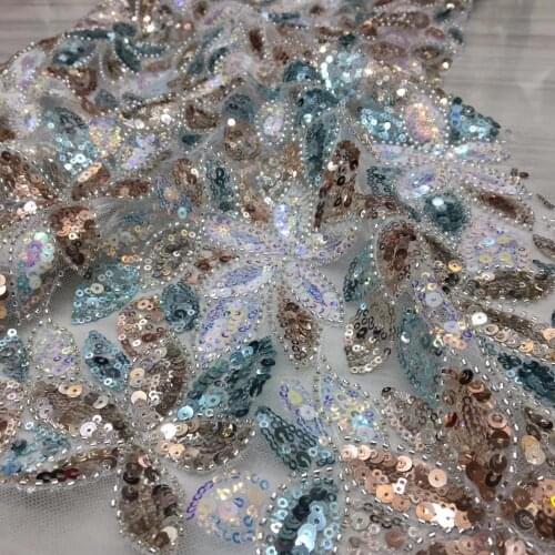 5yards/pc) high quality French lace luxury sequins and tinny beads embroidered African net lace fabric for party dress FSS215