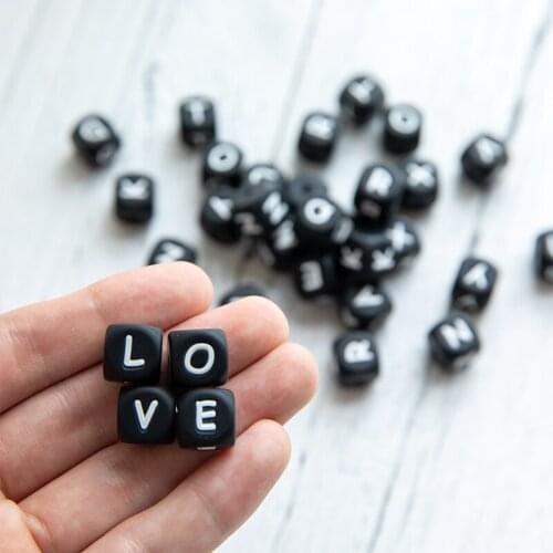 50pc Black Silicone Alphabet Bead 12MM DIY Letter Pacifier Chain Necklace Baby Teether Silicone Rodent Childrens Goods Toys Kid