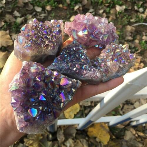 Aura Amethyst Cluster Natural Stone Quartz Crystals Gemstones Reiki Healing Gem Feng Shui Home Decor