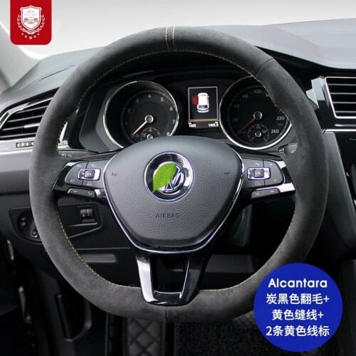 Real Alcantara steering wheel cover for VW Volkswagen Golf 7 gti Teramont Tayron Tacqua Tiguan suede Grip Cover car accessories