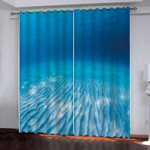 Decoration home living room bedroom curtain custom 3d photo Blue sea bottom curtains 3d blackout curtains