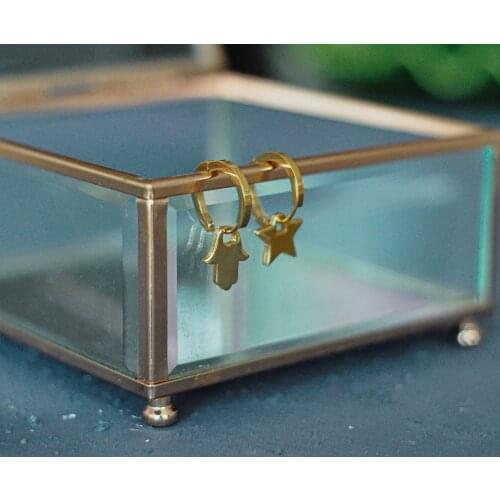 GULCE DERELI, HAMSA AND STAR CHARM EARRINGS, HOOP EARRINGS, CHARM EARRINGS, GIFT BOX, GOLD/SILVER PLATED