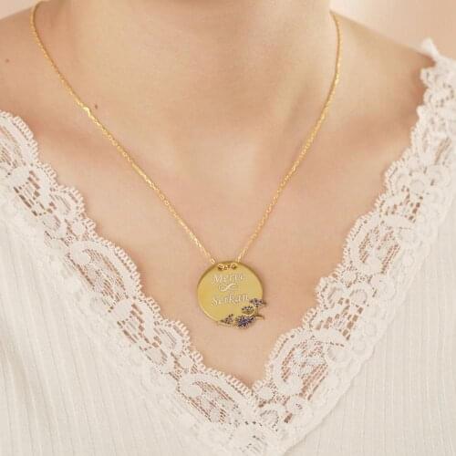 Vaoov Personal 925 Sterling Silver Flower Pattern Plate Necklace