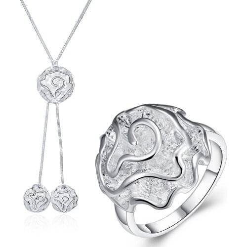 Classic 925 sterling Silver fine rose flower necklace rings women high quality Jewelry set fashion Party wedding Christmas gifts