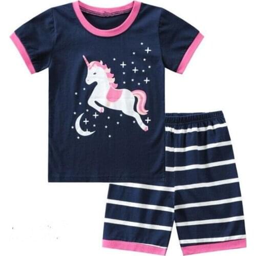 Childrens Clothing set 2021Summer Baby Girls Cartoon Unicorn T Shirt + Shorts 2pcs Kids Toddler Pajamas Cotton Clothing Sets
