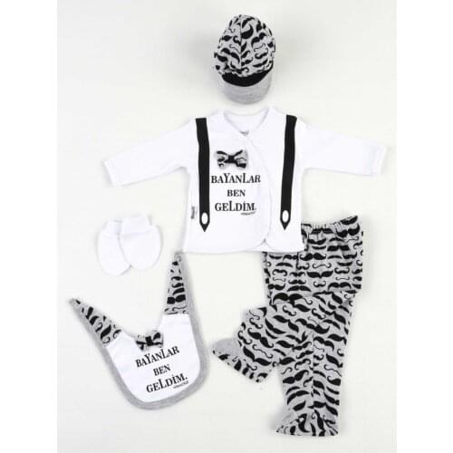 2021 winter Autumn Baby Newborn Gray White 5 Piece Male Baby The Zibin Kit Set Baby Clothes Gift Baby clothes