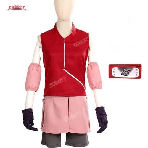Haruno Sakura Cosplay Costume Haruno Sakura Anime Cosplay Costumes Halloween Women Cosplay Clothing Short Pink Wigs and Headband