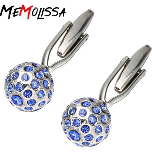 Memolissa Jewelry Brand Blue Crystal Ball Cuff link Fashion Buttons designer High Quality shirt cufflinks for mens Free Shipping