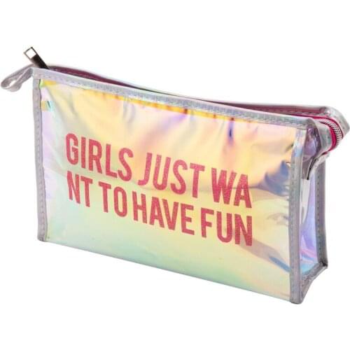 1pc Fashion Women Laser PVC Makeup Cosmetic Bag Travel Organizer Waterproof Wash Storage Pouch Letter Zipper Makeup Bag