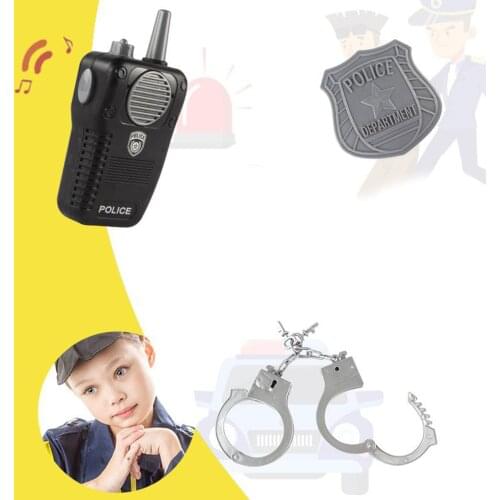 4Pcs/set Police Officer Set Kid Role Play Toy Walkie Talkie w/ Badge Handcuff Props Kit for Policeman Pretend