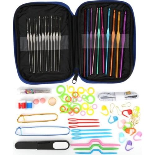 100PCS Crochet Hooks Set TPR Handle Knitting Needles DIY Craft Sewing Tools Crochet Hooks Needles Stitches Knitting Craft Case