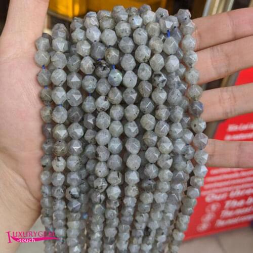 Natural Gray Labradorite Stone Loose Beads High Quality 8mm Faceted Rhombus Shape DIY Gem Jewelry Accessories 38cm wk401
