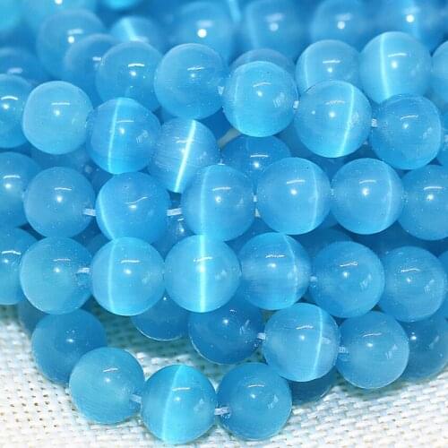 New arrival wholesale retail sky blue round cat eyes opal stone beads 4,6,8,10,12mm high quality jewelry making 14inch B1588