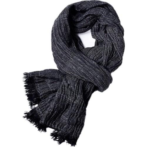Autumn And Winter Cotton Linen Scarf For Men 2019 Solid Color Crumpled Warm Shawl Short Fringe Mens Long Scarves 190X90cm