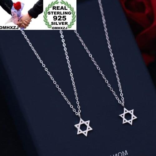 OMHXZJ Wholesale Personality Fashion OL Woman Girl Party Wedding Gift White Six-Pointed Star 925 Sterling Silver Necklace NC32