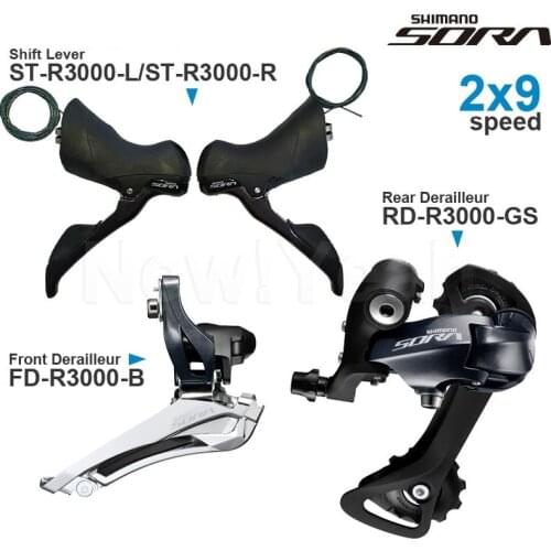 SHIMANO SORA R3000 2x9v Groupset with Shifter - Brazed-On Mount Front Rear Derailleur -Medium / Short Cage- Road - 2x9-speed
