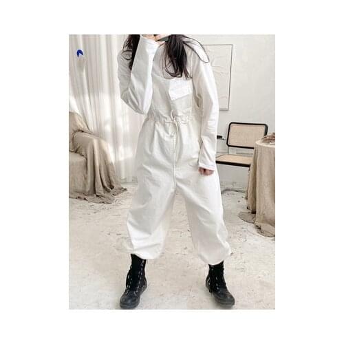 Spring and autumn new womens casual casual casual Japanese loose-size drawstring suspenders Korea version of wide legs bound le