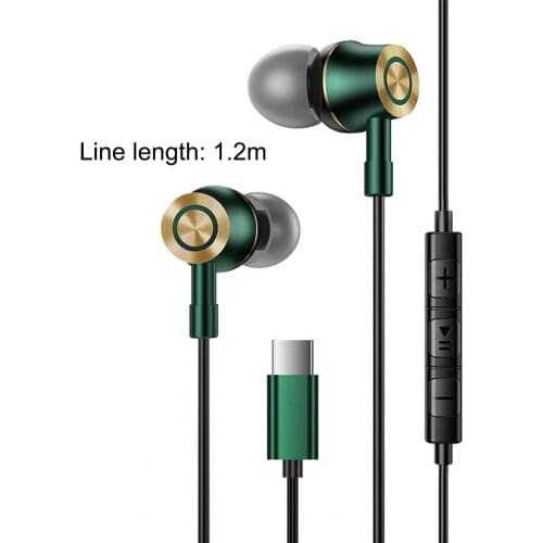 Noise Reduction Type-C Wired In-ear Earbuds Earphone Sport Headset with Mic for Mobile Phone Metal in-ear Digital signal